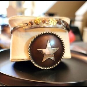 TEXAS ESTATE Bronze & Sterling Star Brooch w/ Charm Clamper Bracelet Set